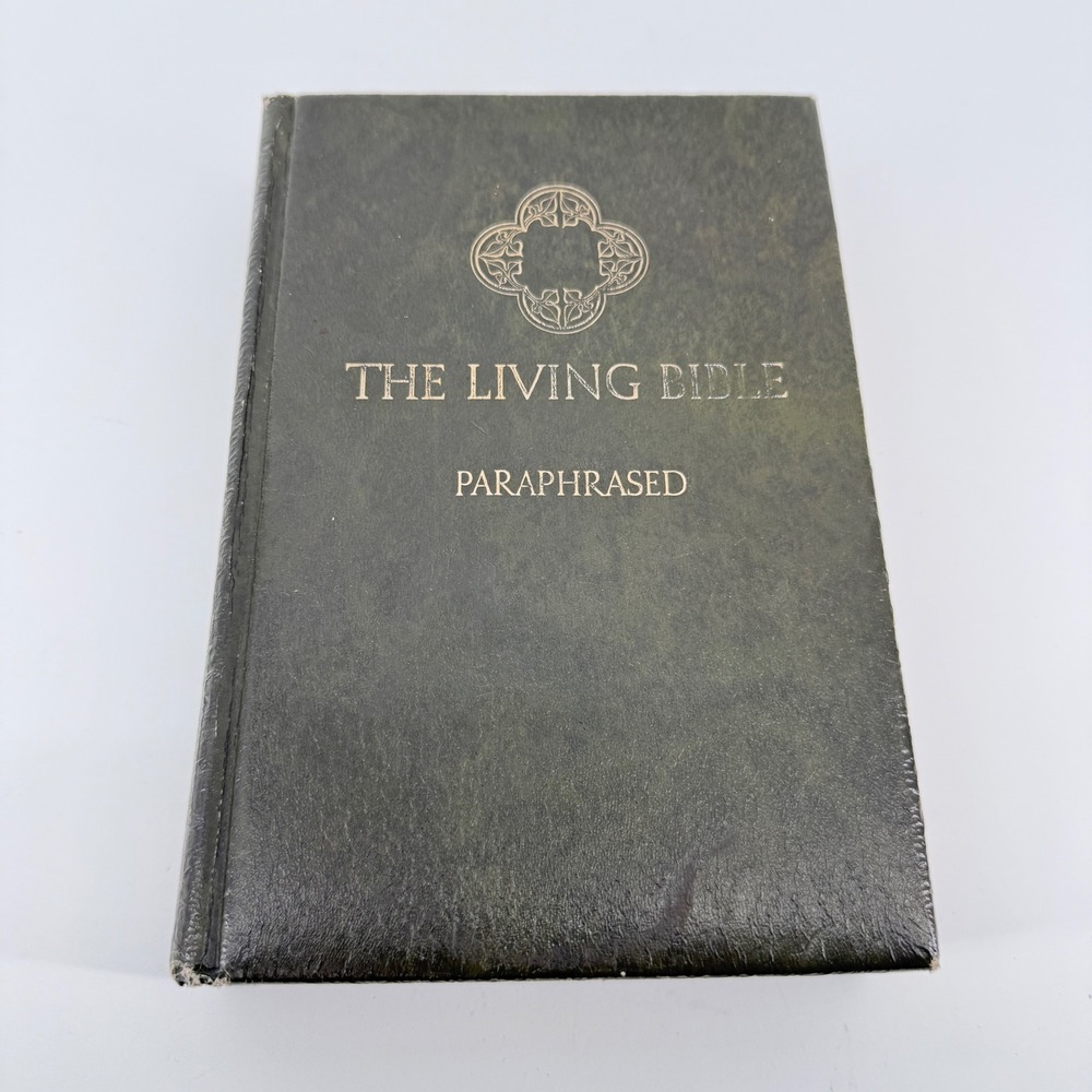 Tyndale The Living Bible Paraphrased Green Textured Gold Lettering VTG